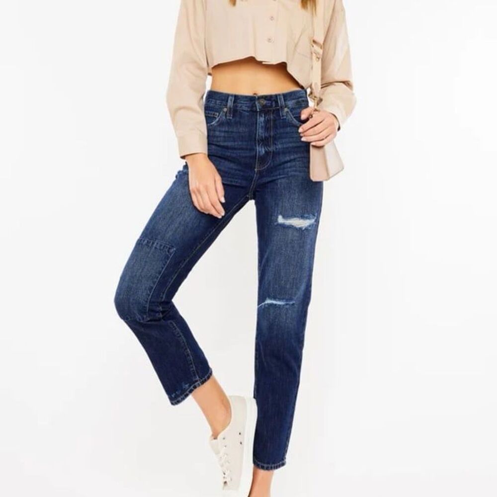 KanCan Women's Fox Ultra High Rise 90’s Boyfriend Jeans Dark Wash Size 5/26 NWT